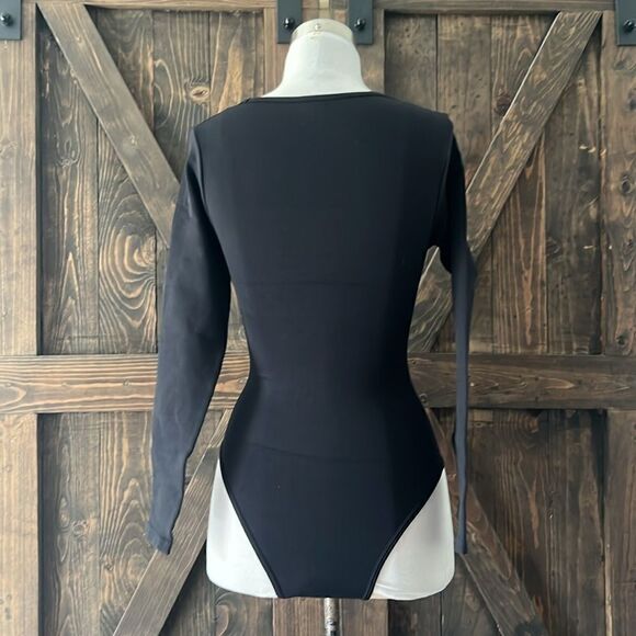 Bodysuits Sexy Ribbed Long Sleeve Square Neck One Piece Bodysuit - Picture 9 of 12
